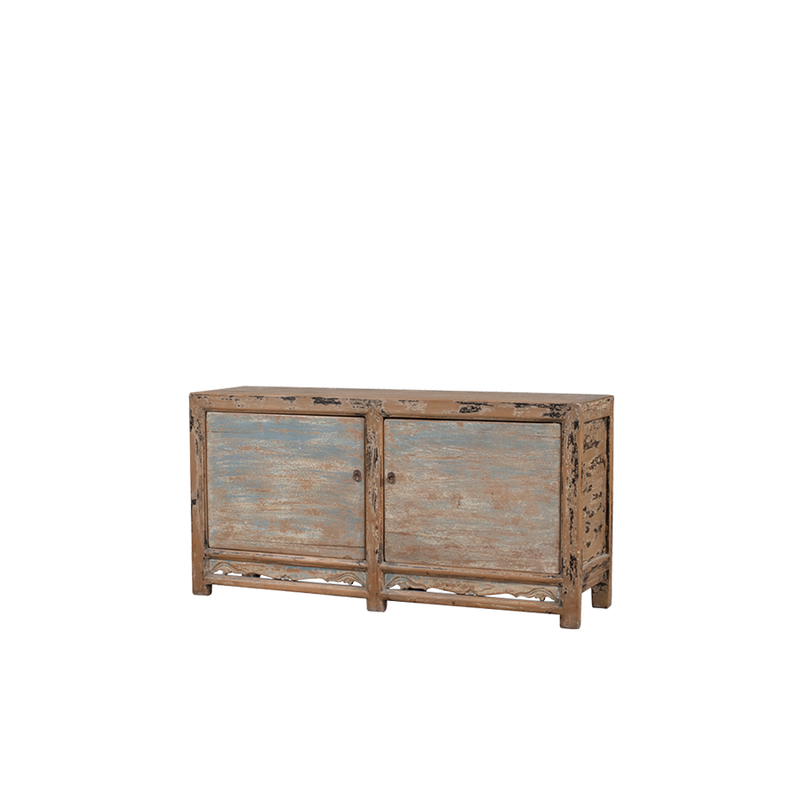 Aparador Heritage de madera decapada con dos puertas y tiradores metálicos