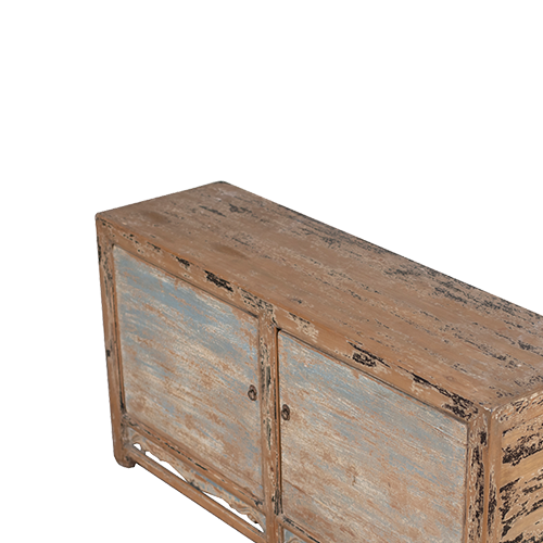 Aparador Heritage de madera decapada con dos puertas en azul desgastado