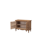 Aparador Heritage de madera con puertas abiertas y compartimentos interiores