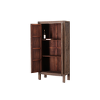 Armario de madera con puertas abiertas y baldas interiores, acabado envejecido Heritage