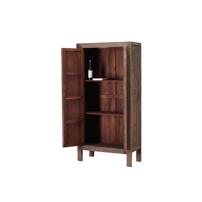 Armario de madera con puertas abiertas y baldas interiores, acabado envejecido Heritage