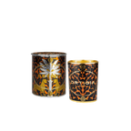 Vela perfumada Ortigia Ambra Nera en vaso con estampado leopardo y flores doradas