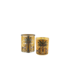Par de velas en frascos de vidrio dorados con estampado floral ORTIGIA