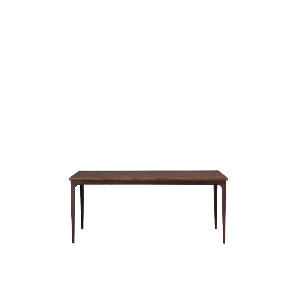 Mesa de comedor Heritage, tapa de madera oscura y patas metálicas delgadas