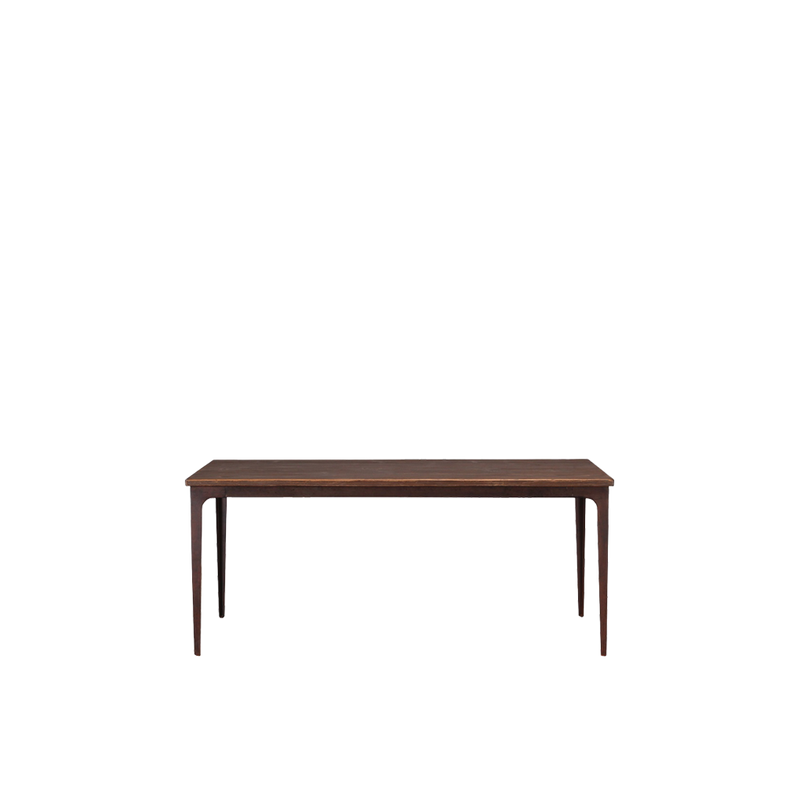 Mesa de comedor Heritage, tapa de madera oscura y patas metálicas delgadas
