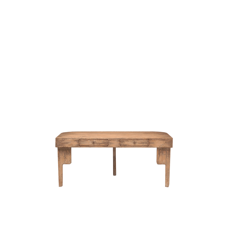 Mesa de escritorio de madera con dos cajones en la parte frontal