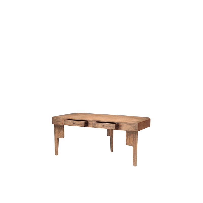 Mesa de escritorio de madera con cajones frontales y patas acanaladas