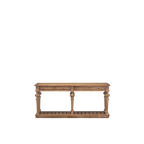Consola de madera con patas decorativas y panel frontal con marco