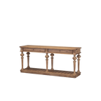 Consola de madera con cajón central y patas torneadas decorativas