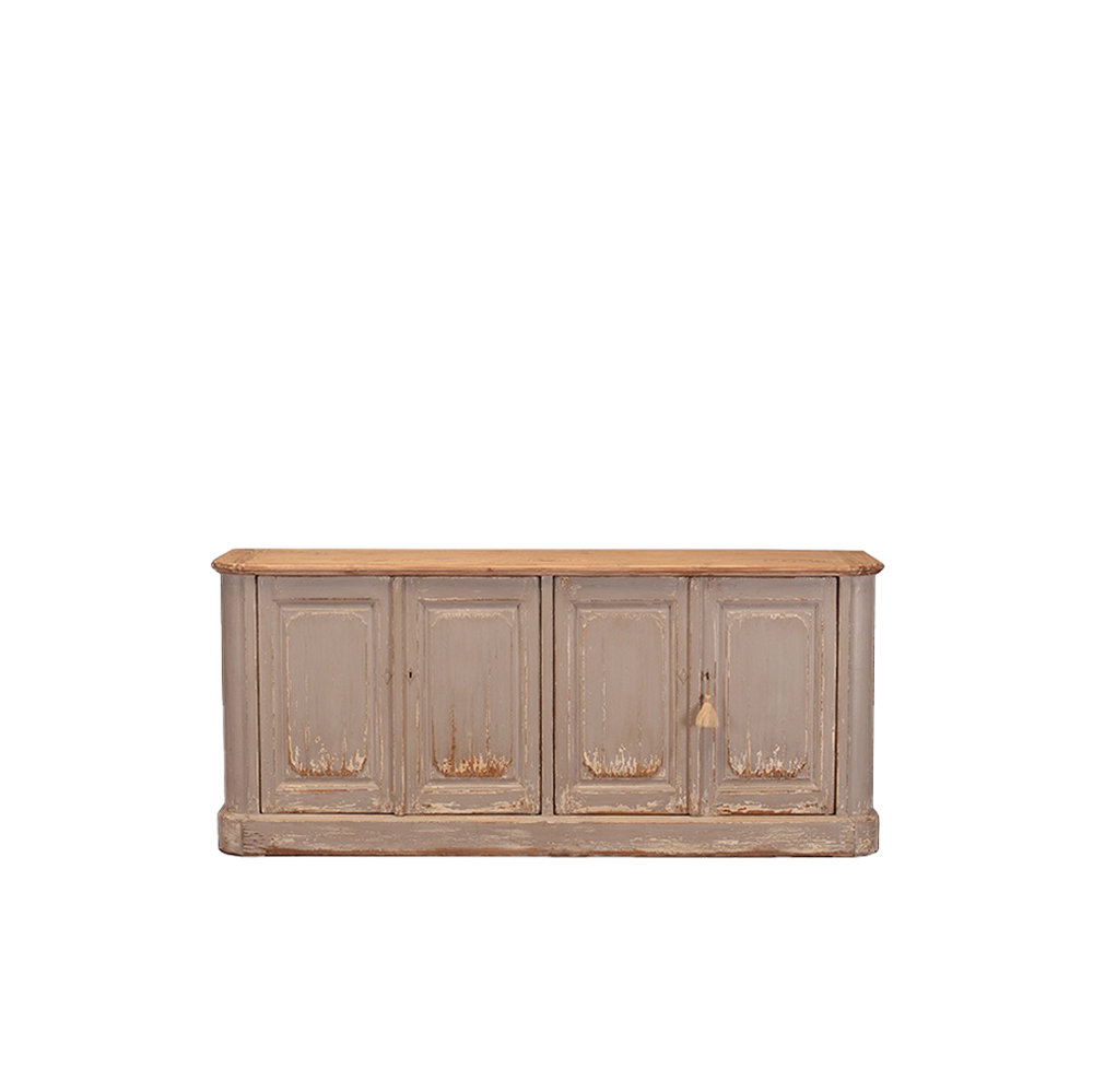Aparador de madera beige Heritage con 4 puertas y tiradores metálicos