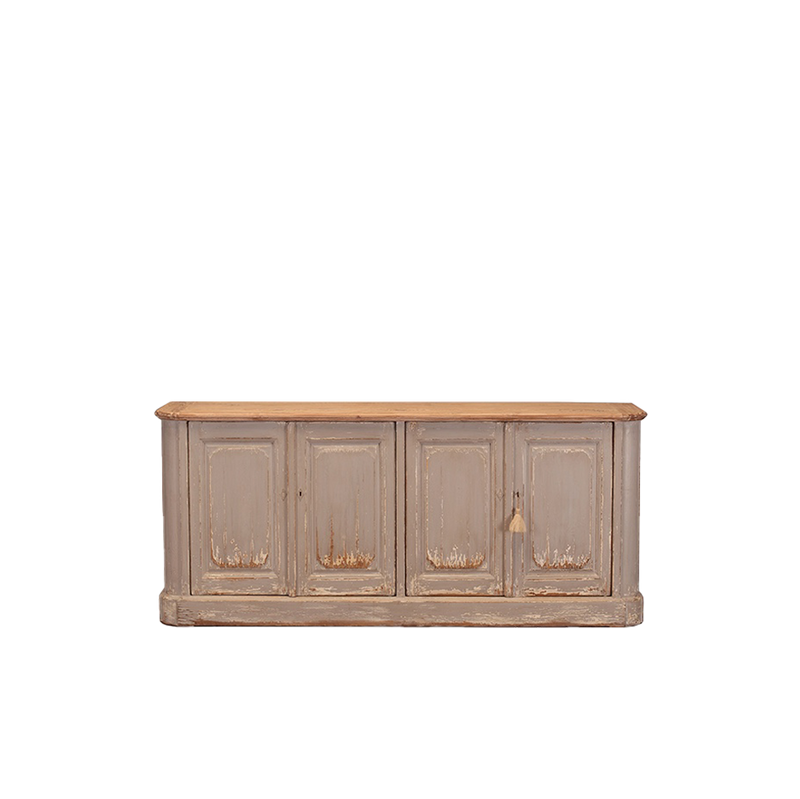 Aparador de madera beige Heritage con 4 puertas y tiradores metálicos