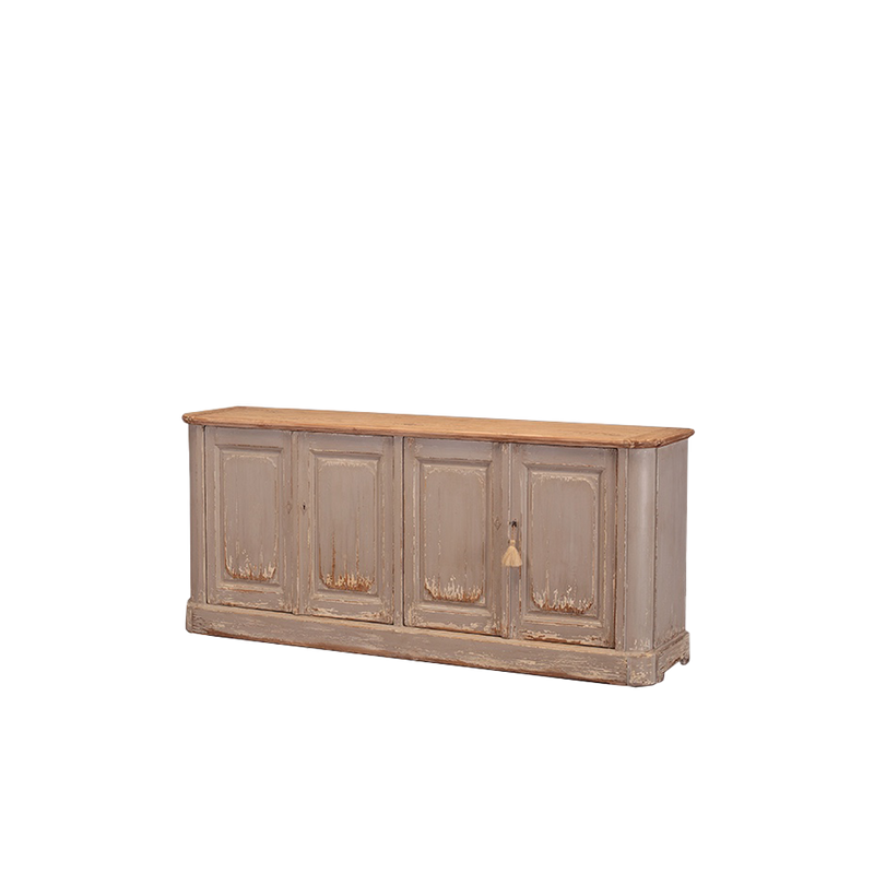 Aparador de madera beige Heritage, vista lateral, 4 puertas con paneles