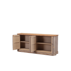 Aparador beige Heritage con 4 puertas abiertas y espacio interior de almacenaje