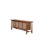 Aparador de madera y rafia con 4 puertas y patas torneadas