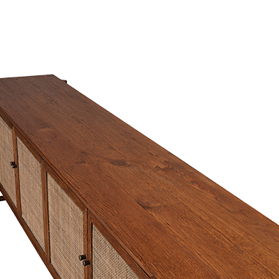 Tapa de madera del aparador con puertas de rafia y bisagras