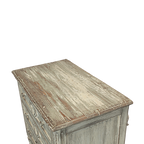 Tapa de cajonera de madera con textura envejecida, acabado gris claro y vetas visibles.