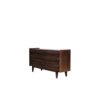 Cajonera de madera oscura de 6 cajones, costado con veta visible y patas.