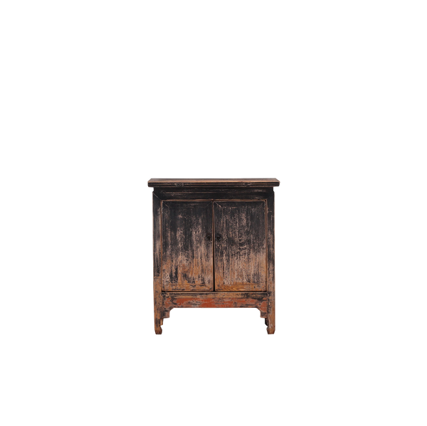 Aparador de madera de 2 puertas, acabado oscuro con patas de madera