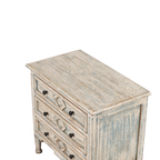 Cajonera de 3 cajones azul claro: tapa de madera envejecida y frente con tiradores negros