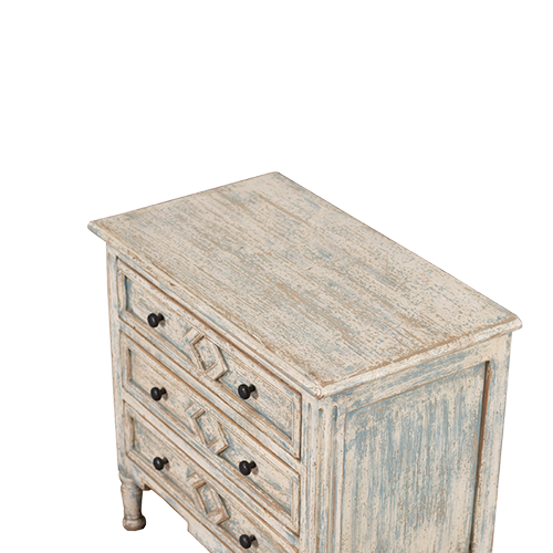 Cajonera de 3 cajones azul claro: tapa de madera envejecida y frente con tiradores negros