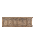 Aparador largo de madera con 6 puertas y acabado envejecido gris claro