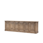 Aparador largo de madera con 6 puertas de estilo rústico y acabado envejecido