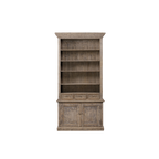 Librería alta Heritage de madera envejecida, con 2 puertas y estantes superiores.
