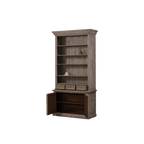 Librería alta Heritage con puertas abiertas y estantes; madera envejecida.
