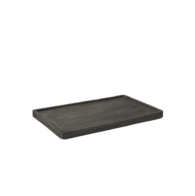 Bandeja rectangular de madera de teca oscura