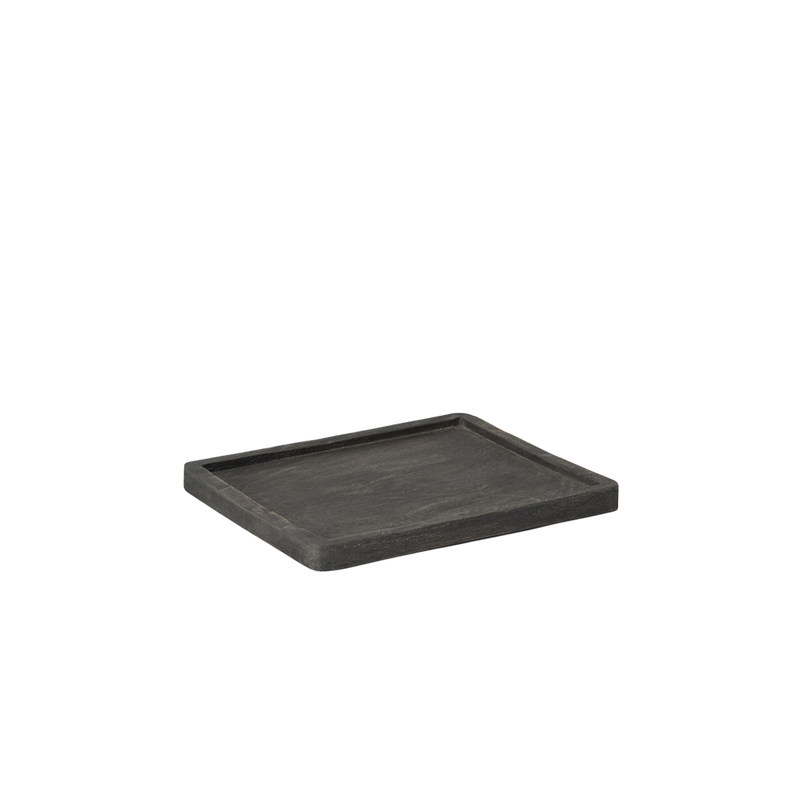 Bandeja rectangular de teca oscura con bordes bajos
