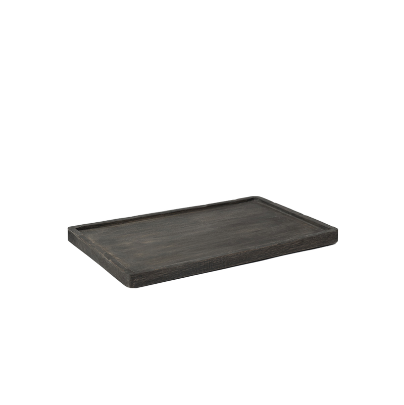 Bandeja rectangular de madera de teca oscura, con bordes elevados