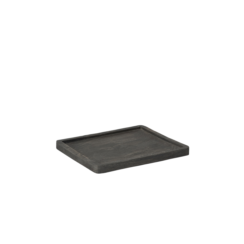Bandeja rectangular de teca, acabado oscuro con borde elevado