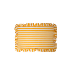 Individual de mesa rectangular de rayas horizontales amarillas y blancas, con volante