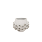 Macetero Solange blanco con relieve de piedras alrededor