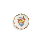Plato de porcelana blanco con flores multicolor y borde marrón
