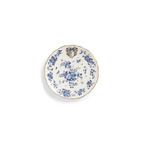 Plato de porcelana blanco con patrón azul de flores y detalles dorados