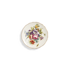 Plato de porcelana blanco con ramo de flores multicolor y ribete dorado