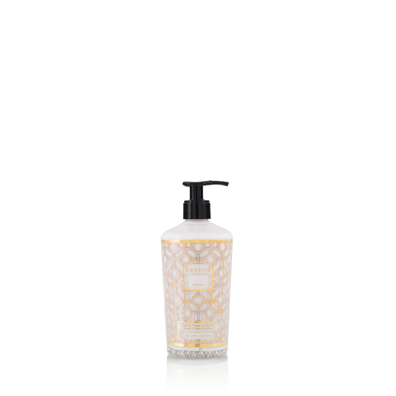 Loción de cuerpo y manos para mujeres, botella blanca con dispensador negro