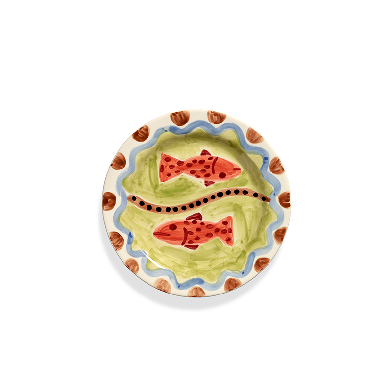 Plato llano Los Amantes con diseño de sandía y borde irregular marrón