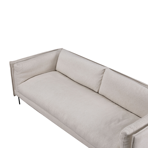 Sofá de 3 plazas beige vista superior del asiento y respaldo, cojines divididos.
