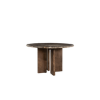 Mesa de comedor redonda con sobre de mármol y base de madera tipo pedestal
