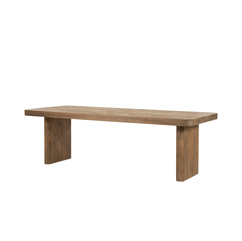 Mesa de comedor Edward de madera natural con patas laterales y tablero rectangular
