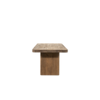 Mesa de comedor Edward de madera natural, vista superior con patas centrales macizas