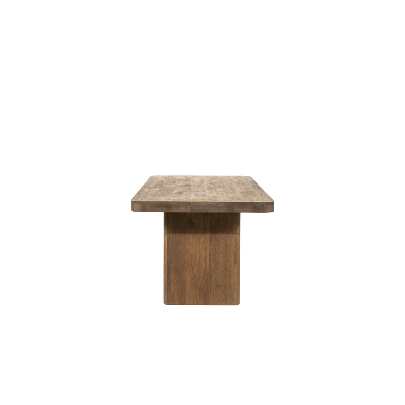 Mesa de comedor Edward de madera natural, vista superior con patas centrales macizas