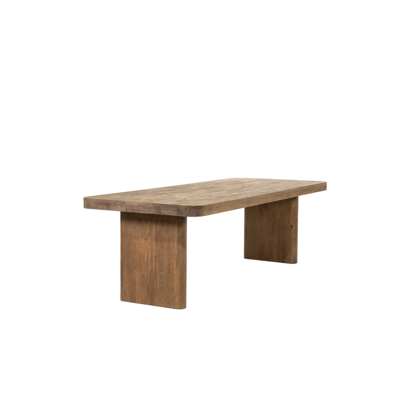 Mesa de comedor Edward de madera natural, tablero rectangular y patas de bloque