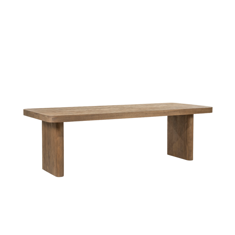 Mesa de comedor Edward de madera natural con tablero largo y cuatro patas macizas