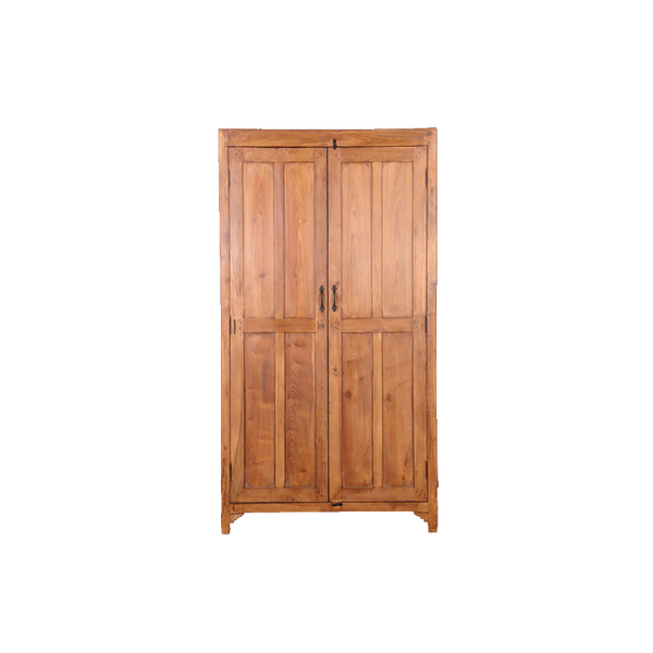 Armario de madera de teca con puertas dobles y tiradores metálicos