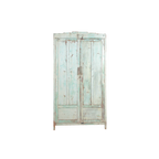 Armario de madera de teca azul claro con dos puertas y acabado envejecido.