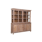 Vitrina de madera de teca con paneles de vidrio y puertas inferiores de madera