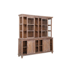 Vitrina de madera de teca con puertas inferiores y compartimentos interiores
